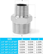 ChillWaves 304 Stainless Steel Pipe Fitting, Reducer Hex Nipple 1/2" NPT Male x 3/8" NPT Male Thread Adapter(6-PACK)