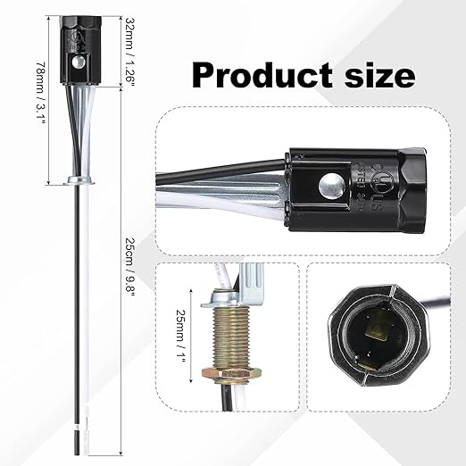 PATIKIL Candelabra Base Lamp Holder Light Socket, 3pcs UL Listed Keyless E12 Bulb Socket with 9.8" Wire Leads for E12 Incandescent LED Light Bulbs, 3.1" Tall