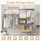 Giantex Closet Organizer System, 4-8 FT Wall-Mounted Closet Shelves and Rod, Adjustable Closet Organization w/ Hanging Rod, DIY Expandable Modular Metal Wire Shelving for Laundry Bedroom (Grey)