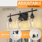 Vanity Bathroom Light, 3-Light Bathroom Light Fixtures Over Mirror, Black Vanity Lights for Bathroom with Clear Glass, Modern Wall Lamp for Cabinet Hallway, Bedroom