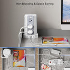 Power Strip Surge Protector, 10 Ft Extension Cord with 12 AC Multiple Outlets 4 USB (1 USB C), SMALLRT Power Tower Desktop Charging Station (White, 10 FT PD20W)