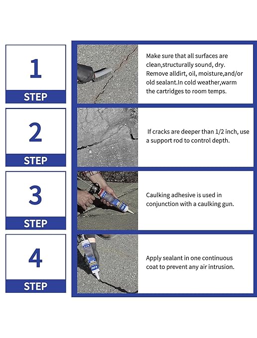 Cement Crack Filler Outdoor Waterproof Concrete Repair Sealant, Polyurethane Adhesive Sealant Self-Leveling Driveway Crack Filler Crack Flexible Concrete Patch Gray 10.5 fl. oz (3 Pack)