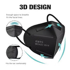 LEMENT 50pcs KN95 Face Mask Black 5 Layer Cup Dust Safety Masks Filter Efficiency≥95% Breathable Elastic Ear Loops Black Masks