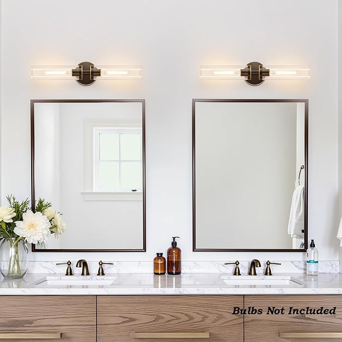 Wall Sconces Set of Two, Hardwired Brown Bathroom Sconces Wall Lighting with Clear Glass, Modern Sconces Wall Decor Set of 2 Bathroom Light fixtures for Mirror Hallway (Bulbs Not Included)