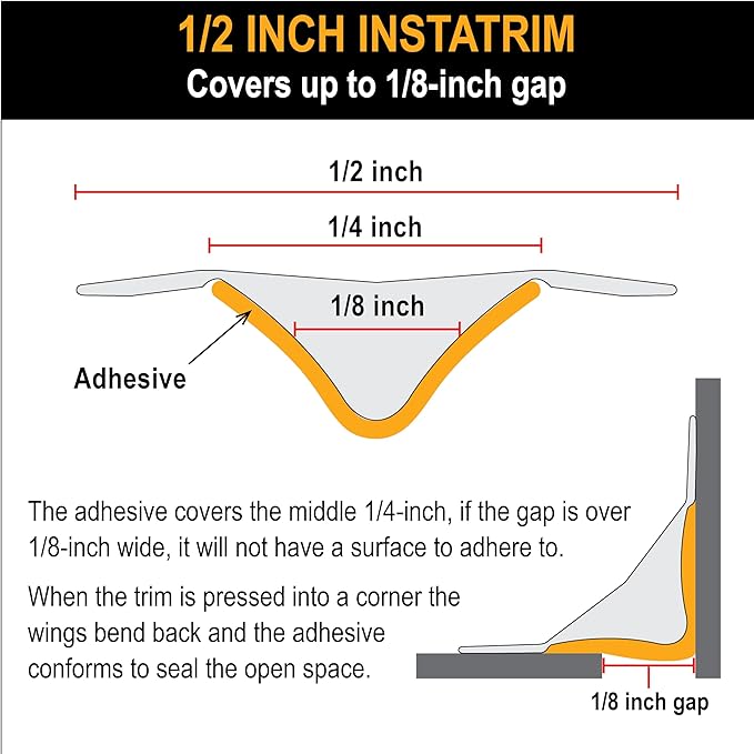 InstaTrim The Original Flexible Trim - 2-Pack of 10ft Grey 1/2" Wide Caulk Tape - Adhesive Trim with Many Uses Including Caulking for Bathtubs, Sinks, Counters, Tile, Floors - Made in USA