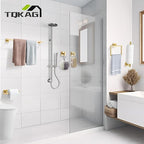 TQKAG 7-Pieces Brushed Gold Bathroom Hardware Accessories Set 23.6" SUS304 Stainless Steel Towel Bar Set Toilet Paper Spare Rolls Storage Holder Wall Mounted