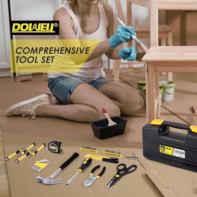 DOWELL 40 Piece Home Tool Set Yellow, General Household Hand Tool Kit with Plastic Toolbox Storage Case, Mini Repair Tool kit for Women, College Students, Home Use & More