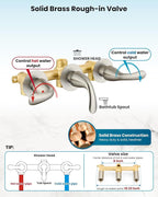 gotonovo 3 Handle Tub Shower Faucet Set, Bathtub Shower Fixture,Bathroom Tub and Shower Faucet Combo Shower System Complete Tub and Shower Trim Kit with 6 Settings Showerhead Brushed Nickel
