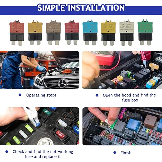 BOJACK Automotive Low Profile ATC ATO Fuse Manual Resettable Fuse Kit - 3A to 30A, 32VDC