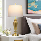 27'' Gold Table Lamps for Living Room with White Lampshade, 3 Way Touch Control Bedside Lamps Set of 2 with USB A+C Ports, Modern Metal Nightstand Lamp for Bedroom Office End Table