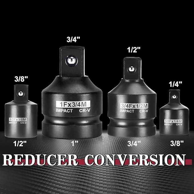 AOBEN 8 Piece Impact Socket Adapter and Reducer Set, 1/4, 3/8, 1/2" SAE Socket Adapter, Impact Driver & Wrench Conversion Kit Socket Reducer Set, Cr-V Steel