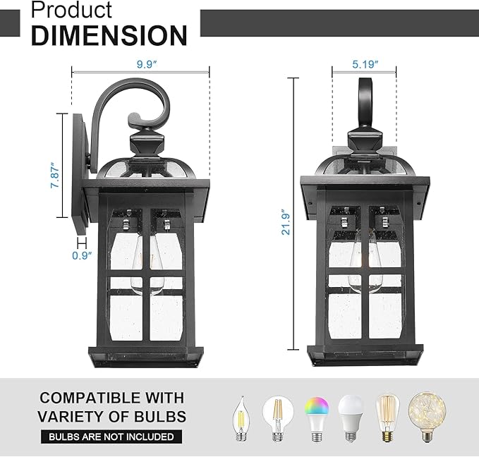 Darkaway 2pcs Large Outdoor Wall Light, 22inch Exterior Light Fixture with Seeded Glass, Aluminum Outside Lights Sconces Exterior Lighting for House Porch Patio Doorway