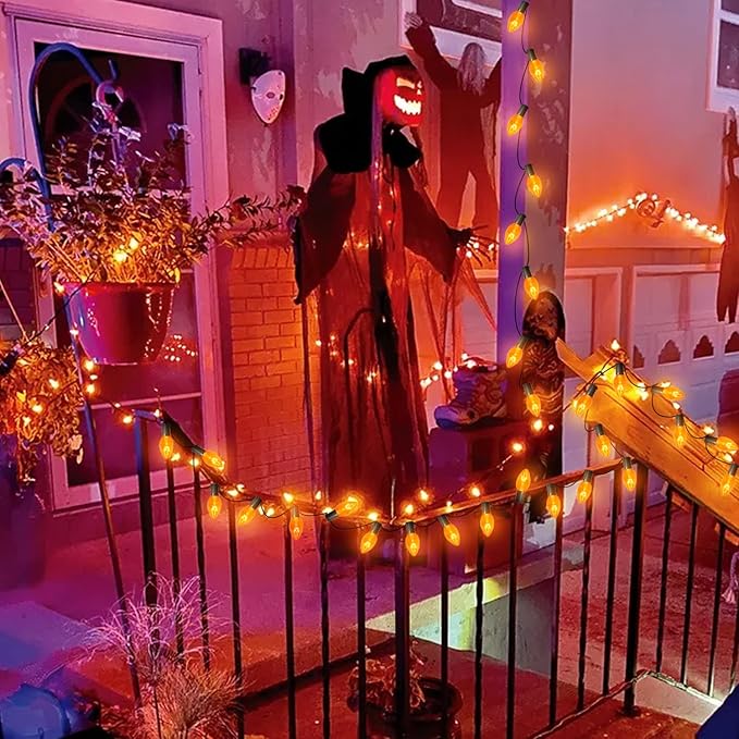 25 Pack Orange Replacement Bulbs C7 Halloween Glass Replacement Bulbs for Outdoor String Light, Patio Lights, C7/E12 Candelabra Base 5 Watt Great for Night Lights and Halloween Bulbs