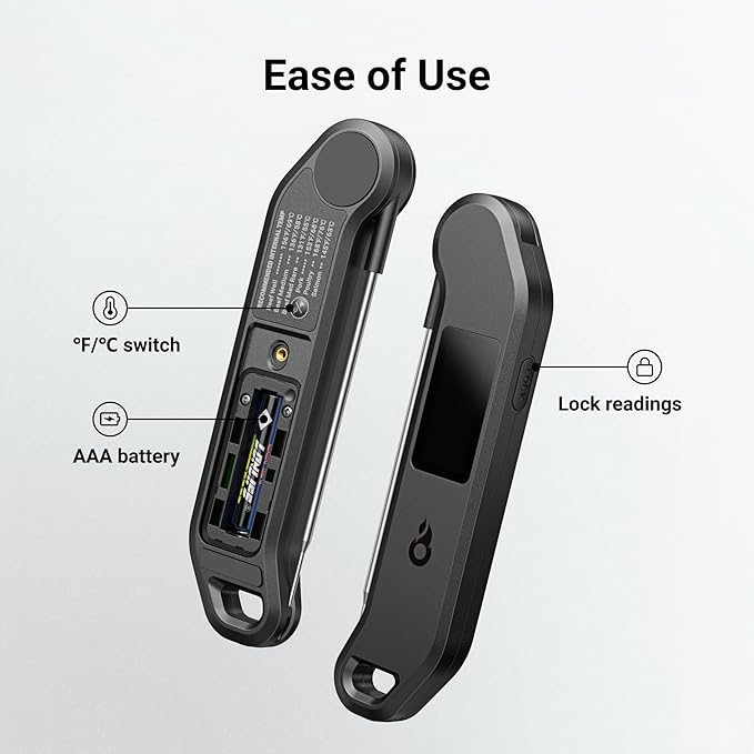 Professional Digital Meat Thermometer, 1 Sec Instant Read, ±0.5℉ Accuracy NIST&NSF Certified Food Thermometer, Auto-Rotate Bright LED Screen, 100% Waterproof Cooking Thermometer for Grill BBQ, Black