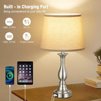 Bedside Table Lamp Touch Control Bedroom Lamps with USB-C USB-A Charging Port 3 Way Dimmable Touch Lamps for Nightstand Living Room Bedroom Dorm Home Office Reading, Set of 2