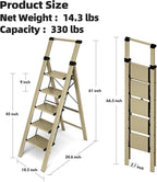 HillhutApex 5 Step Foldable Aluminum Step Ladder with Handgrip, Anti-Slip Pedal, 330 lbs Capacity, Lightweight & Portable for Home, Kitchen, Office, Garage (Gold)