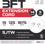 Iron Forge Cable Weatherproof 3 Ft Outdoor Extension Cord - 14/3 SJTW Heavy Duty White Extension Cord 3 Prong - 15 Amp Exterior Power Cable
