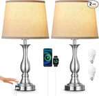 Bedside Table Lamp Touch Control Bedroom Lamps with USB-C USB-A Charging Port 3 Way Dimmable Touch Lamps for Nightstand Living Room Bedroom Dorm Home Office Reading, Set of 2