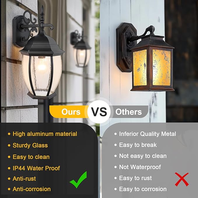 Outdoor Wall Lights, 16 Inch Wall Sconce with Glass Shades, Waterproof Porch Light Fixture, Mounted Exterior Lighting Fixtures for House Farmhouse Patio Doorway Garage (E26 Base Max 40W)