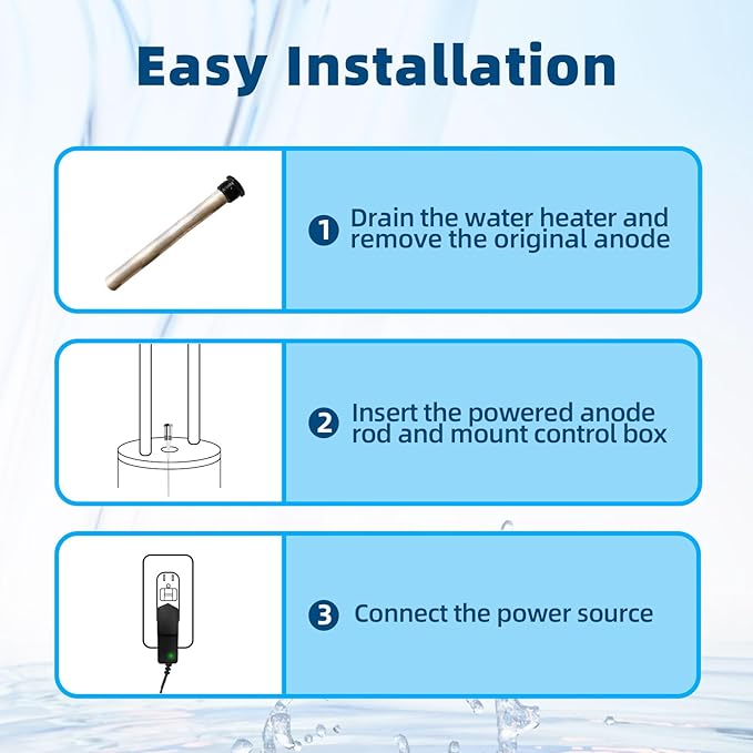 Powered Anode Rod for Water Heater Gallon Tank, Electrical Anode Rod, Eliminates Rotten Egg Smell (10-59 gallon tank)