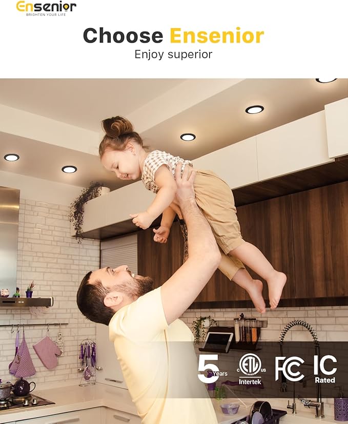 Ensenior 12 Pack 4 Inch LED Recessed Ceiling Light Black, Dimmable, 2700K-5000K 5CCT, 750LM 9W 120V, High Brightness Canless Wafer Downlight - ETL&FCC&IC