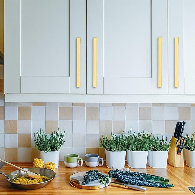 Asidrama 6 Pack 15 Inch(381mm) Brushed Gold Kitchen Cabinet Handles, Cabinet Pulls Kitchen Cabinet Hardware for Cupboard Drawer Pulls