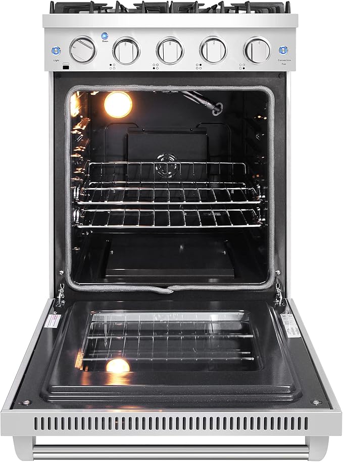 COSMO COS-EPGR244 24 in. Haven Collection 3.73 cu. ft. Gas Range with 4 Sealed Burners, Cast Iron Grates, Convection Oven, Stainless Steel