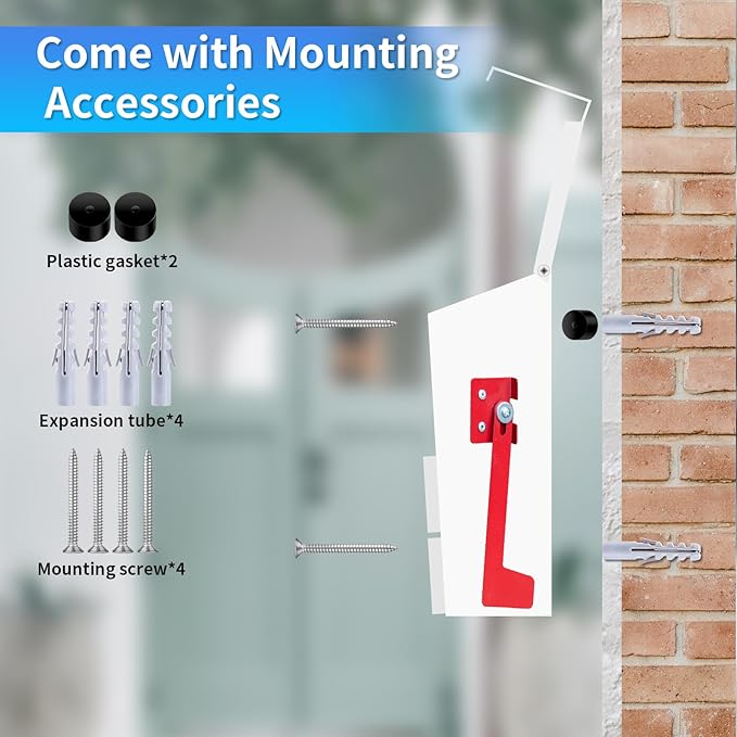 White Wall-Mount Mailbox, Modern Large Capacity Drop Mailboxes for Outside, Rust-Proof Galvanized Steel Post Box with Flag (No Keys Locking)