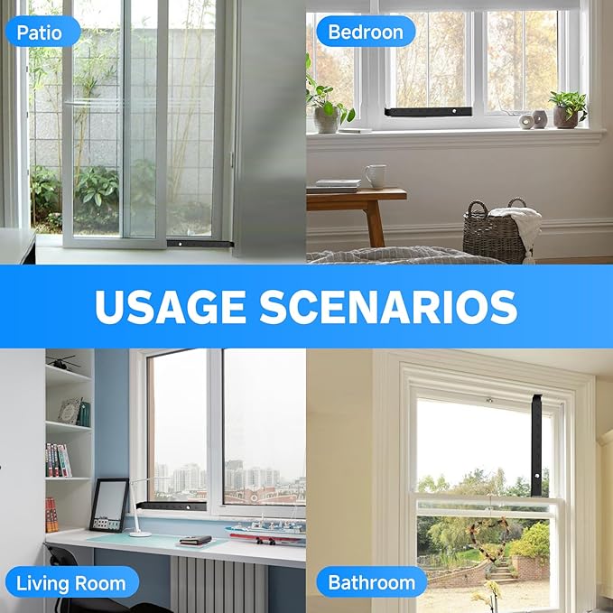 Adjustable Window Lock Bars Vertical, Small Window Bars Security Inside, Window Locks for Up and Down Windows, Window Ac Unit Ssecurity Bars Extends from 9.8-16.7 in -Black (Steel 2 Pcs)