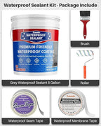 Waterproof Sealant 5 Gallon, Light Gray, Multi-Surface Leak Repair Coating, Durable Water-Based Rubber Roof Coating, Indoor & Outdoor Polyurethane Sealant for Concretes & Constructions