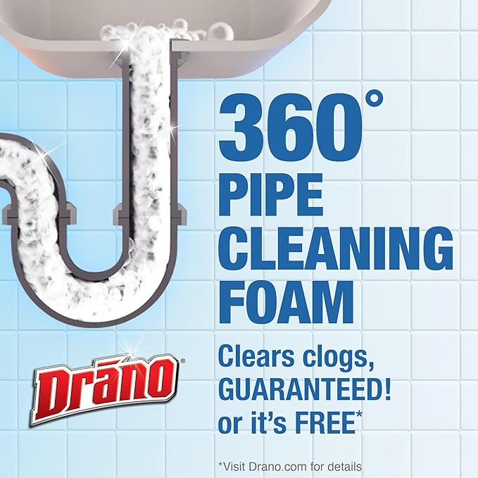 Drano Dual-Force Foamer Drain Clog Remover and Cleaner for Shower or Sink Drains, Unclogs and Removes Sources of Odor, 17 Fl Oz