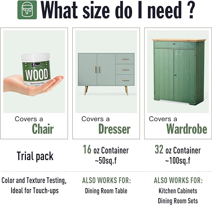DWIL Matte Finish Furniture Paint - 5 Oz Wood Paint for Cabinets, Doors, Tables, and Dressers Refinishing - Water-Based, Non-Toxic & Odorless, Easy to Apply(Cardamom Green)-Trial Pack