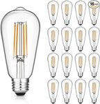 Vintage LED Edison Bulbs, 6W, Equivalent 60W, Dimmable, High Brightness Warm White 2700K, ST58 Antique LED Filament Bulbs with 90+ CRI, E26 Medium Base, Clear Glass, Pack of 16
