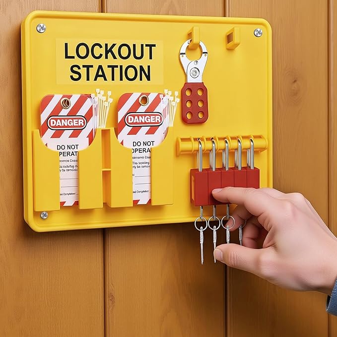 Lockout Tagout Station with Loto Devices - Lock Out Tag Out Kit Board with 4 Pack Safety Lock Set, Hasp for Padlocks, 20 Do Not Operate Tags
