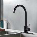 Single Handle High Arc Matte Black Kitchen Faucet Stainless Steel Commercial Single Hole Kitchen Sink Faucet, Modern One Hole Bar Sink Faucet with Deck Plate