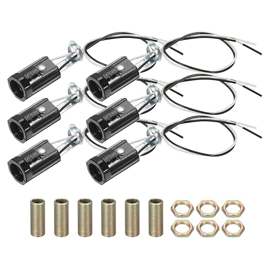 PATIKIL Candelabra Base Lamp Holder Light Socket, 6pcs UL Listed Keyless E12 Bulb Socket with 9.8" Wire Leads for E12 Incandescent LED Light Bulbs, 2.1" Tall