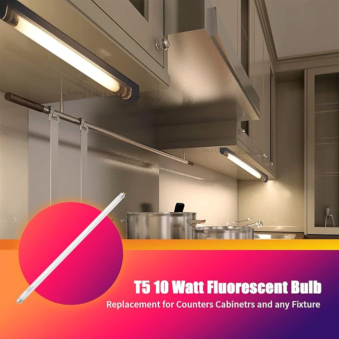 16 Inches F10T5 Replacement Bulb Compatible Jasco T5 10 Watt Warm White 3000K F10T5/830 Fluorescent Tube for Counter and Cabinet Fixture 4 Count