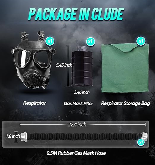 Gas Respirator Mask with 40mm Activated Carbon Filter & Supply Air Hose, Gas Masks Survival Nuclear and Chemical Military Grade, Respirator Mask for Chemicals, Dust, Paint Spray, Organic Vapor
