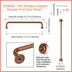Goo-Ki 6 Pack Antique Copper Cabinet Pull Dark Copper Drawer Handles, 7.56 inch(192mm) c-c Solid Vintage Copper Bar Pulls Red Bronze Kitchen Hardware for Dresser Wardrobe Cupboard, 9338AC-192