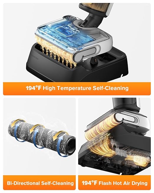 roborock F25 LT Wet Dry Vacuum Cleaner and Mop, 20000Pa Cordless Vacuum Mop Combo, 194°F High Temperature Self Cleaning & Hot Air Flash Drying, 180° Lie-Flat Hard Floor Cleaner, Edge to Edge Cleaning