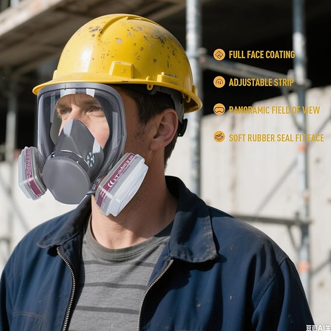 Full Face Reusable Respirator Gas Mask with Filter for Chemical Painting Dust Epoxy Welding Construction Works