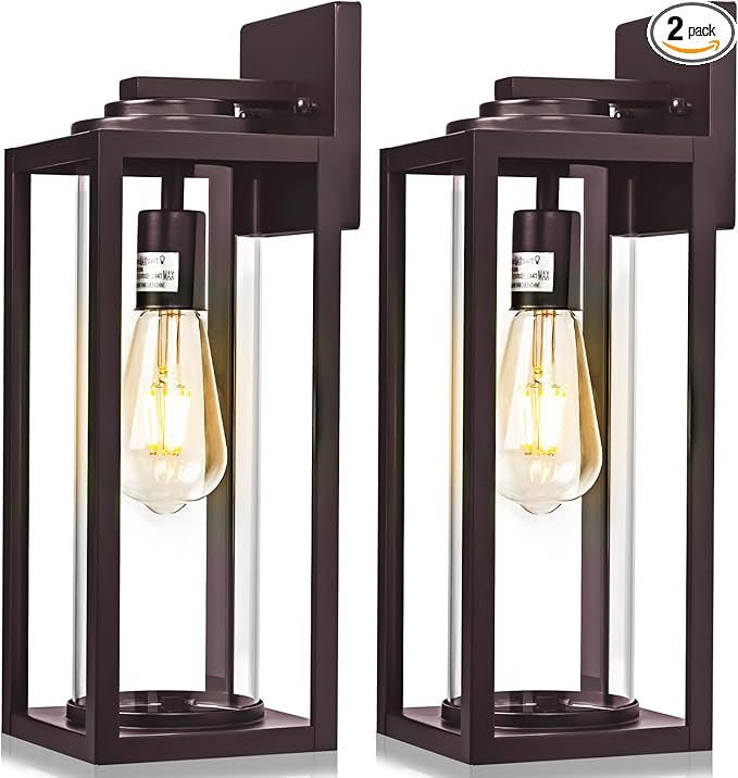 16inch Large Outdoor Wall Lights 2 Packs - Oil Rubbed Bronze Exterior Light Fixture with Clear Glass Shade, Waterproof Porch Lighting for House, Farmhouse Sconces Lantern for Front Door, Garage