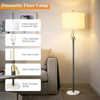 Floor Lamp for Living Room Adjustable Tall Standing Lamp, 3-Way Dimmable Floor Lamp for Bedroom Office, Black Gold Lamp with Marble Base and White Linen Shade
