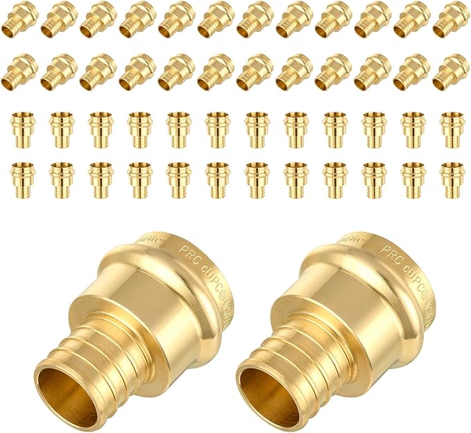 (Pack of 50) Seelink 1/2"Press x 1/2"Pex Crimp Coupling Brass Adapter, Press Fittings For Copper and Pex Pipe Connection(PEX1807344-50Pack)