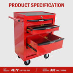 5 Drawers Rolling Tool Box on Wheels, Multifunctional Tool Chest Cabinet with Lock, Drawers Rolling Tool Cart Trolley Organizer Tool Storage Case for Warehouse,Garage,Workshop (Red)