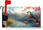 Spring Flowers Bird Mailbox Cover Magnetic Large Size 21x25.5 Inch Spring Mountain Lake Mailbox Covers Floral Rustic Seasonal Mailbox Wraps Oversized Post Letter Box Decor for Garden Yard