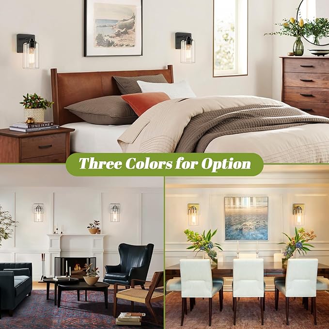 VerRon Wall Sconces, Gold Bathroom Light Fixtures, Modern Vanity Lights, Sconces Wall Lighting with Clear Glass, Sconces Wall Decor Set of 2, Light Fixture for Mirror, Living Room, Bedroom, Hallway