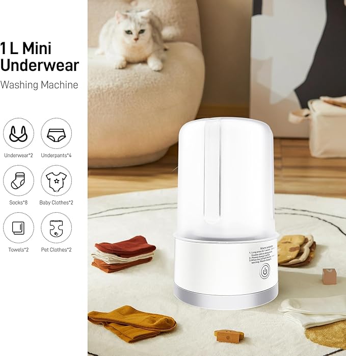 Portable Mini Washing Machine | Compact Deep Cleans Underwear, Baby Clothes, Small Laundry | Lightweight for Apartment, Dorm, Hotel, Travel & Camping | Quiet Energy-Efficient (White)