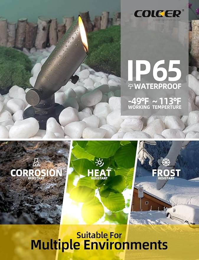 COLOER Mini Size Die-cast Brass Landscape SpotLights Outdoor, 12Volt AC/DC Low Voltage Landscape Lights Fixture,IP65 Waterproof Trees Directional Spot Up Light(104B, Bronze, 12-Pack with Bulb)