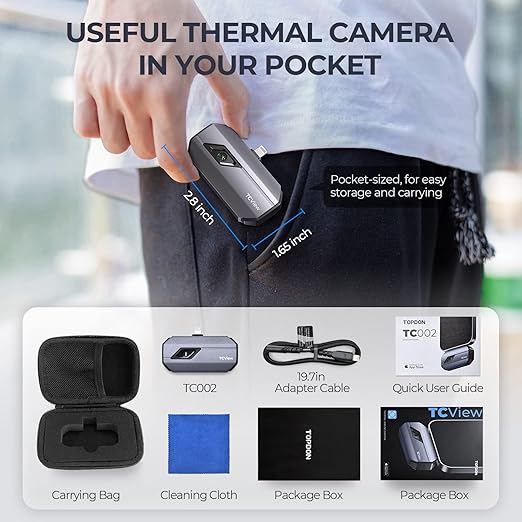 TOPDON TC002 Thermal Camera for iOS (iPhone & iPad), 512 x 384 Super Resolution, 256 x 192 IR High Resolution, Thermal Imager, Thermal Imaging Camera, -4°F~1022°F Temp Range, Support Video Recording
